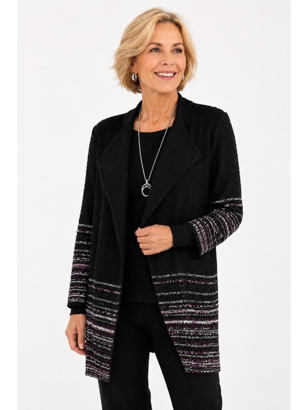 MING WANG cardigan sweater jacket black MEDIUM tunic career modern knitwear